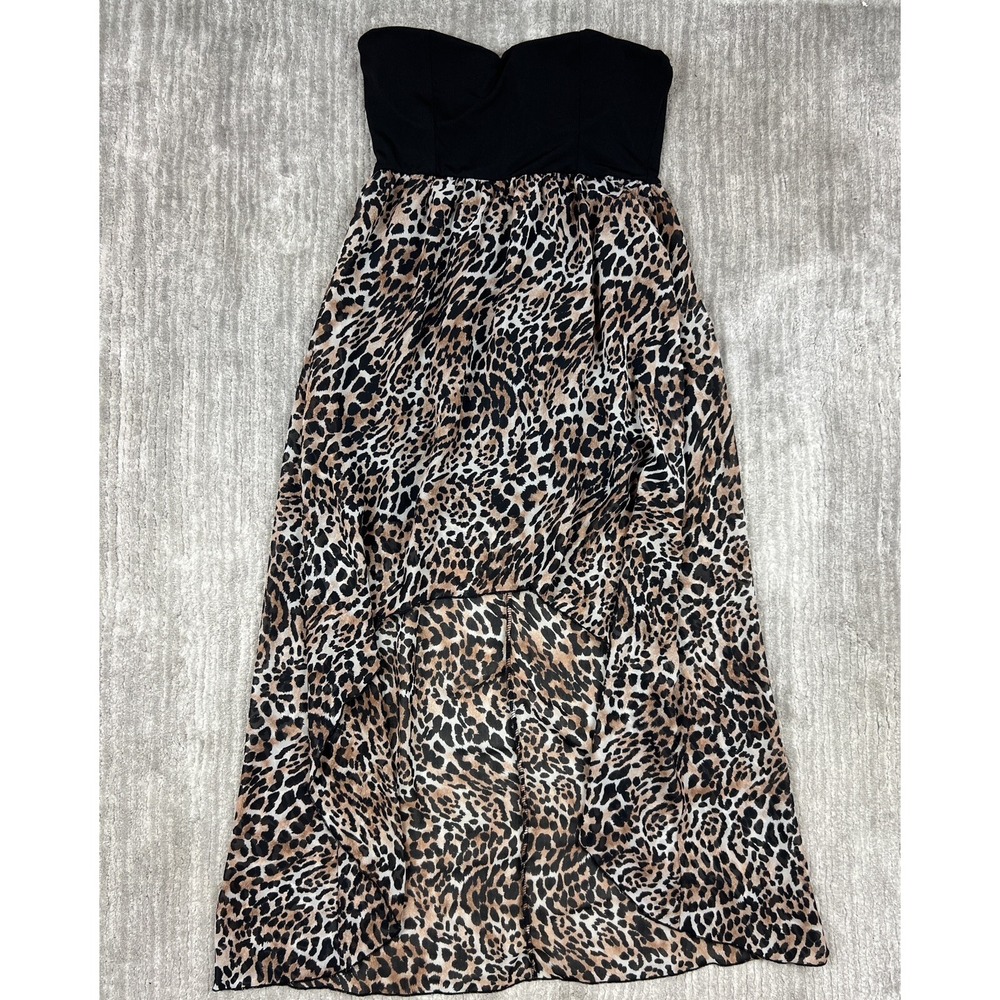 Velvet Room Dress Womens Large‎ Black Leopard High Low Strapless Sweetheart Maxi
